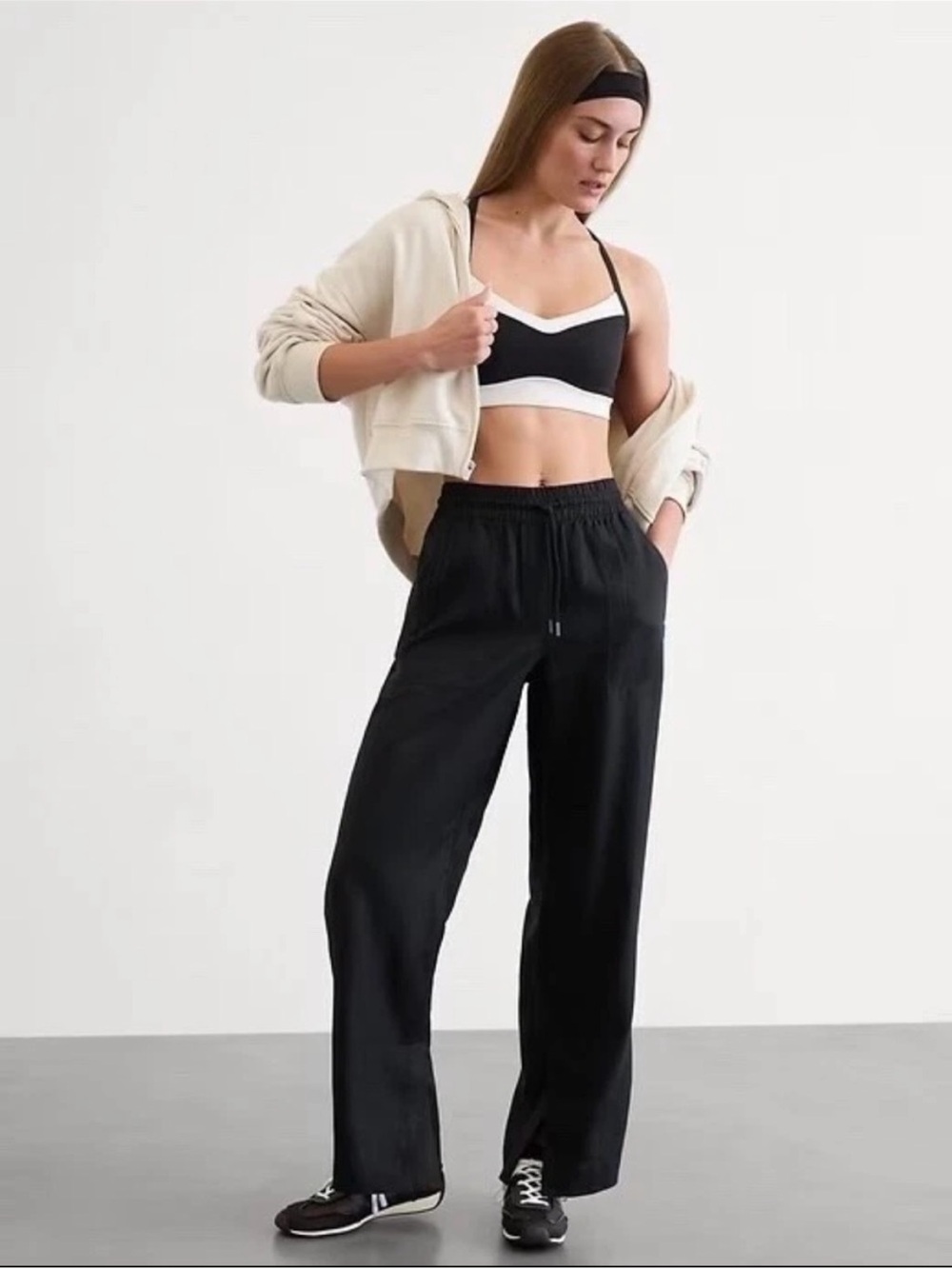 ATHLETA Retreat Linen High Rise Wide Leg Pant Black